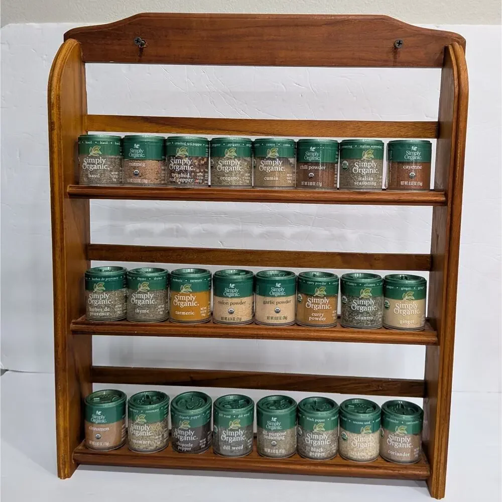 Vintage Wooden Spice Rack Wall Mount 3 Tier Kitchen Shelf 24 New Simply Organic